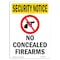 Signmission OSHA Security Sign, 14" Height, Rigid Plastic, No Concealed Firearms, Portrait OS-SN-P-1014-V-11721 - alternate 1